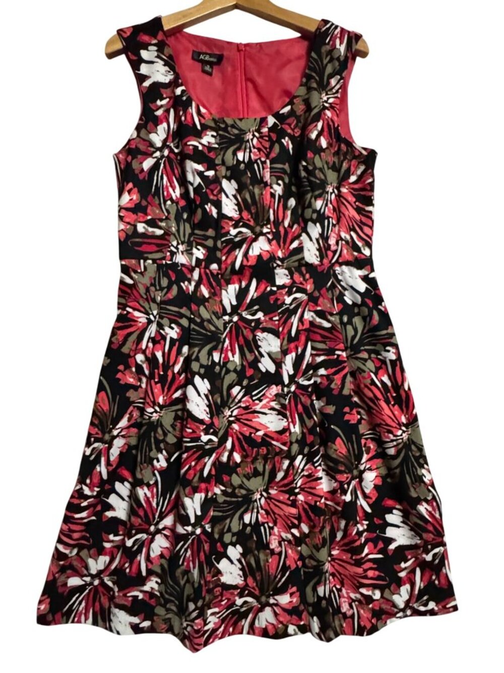 AGB Womens Floral Sleeveless Dress Lined Size 12 With Side Pockets